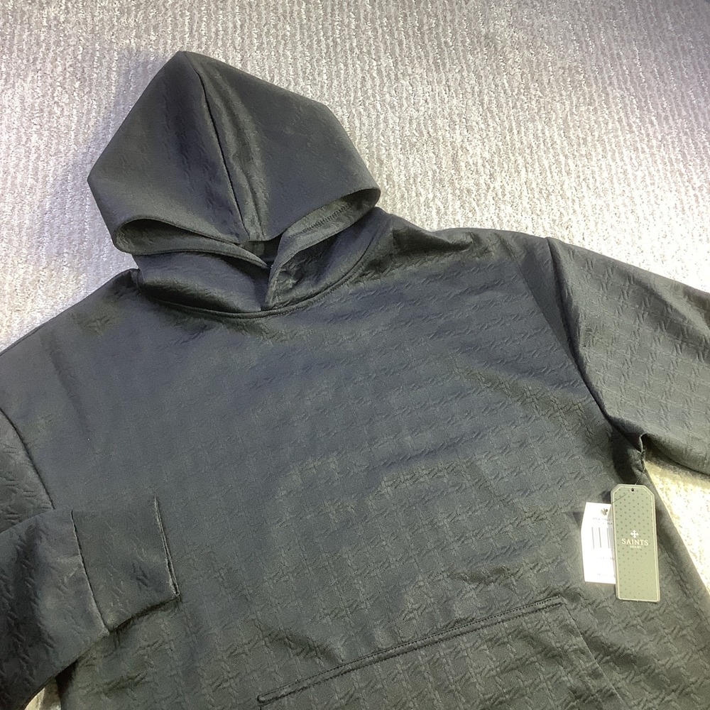 Saints Studio Mens Black Textured Jacquard Hoodie Pullover Sweatshirt Size S NWT